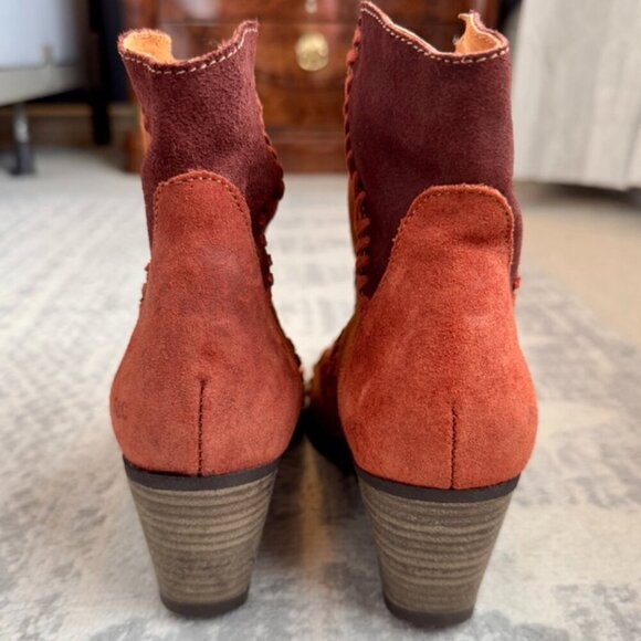 Brown and Tan Suede Patchwork Leather Booties - Picture 6 of 11